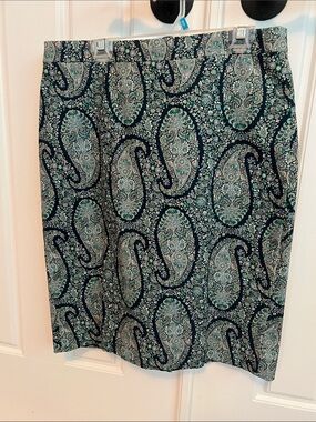 J. Crew Navy and Teal Paisley Pencil Skirt